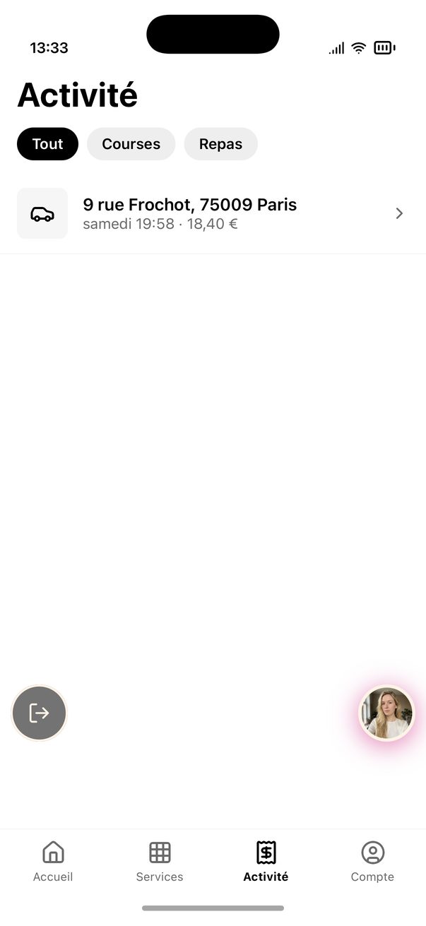 L'historique des courses dans l'application de VTC du téléphone cloné.